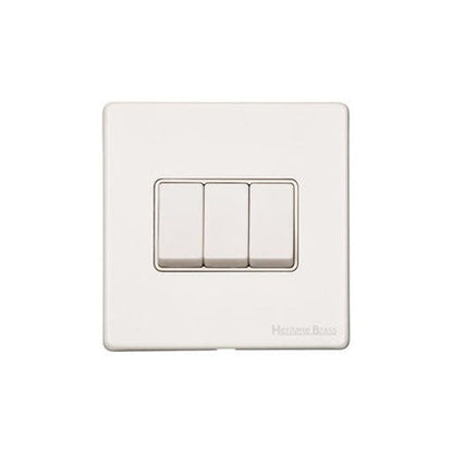 Vintage Range Matt White Switches & Sockets, XWH - 3 Gang Rocker Switch by Heritage Brass By M-Marcus