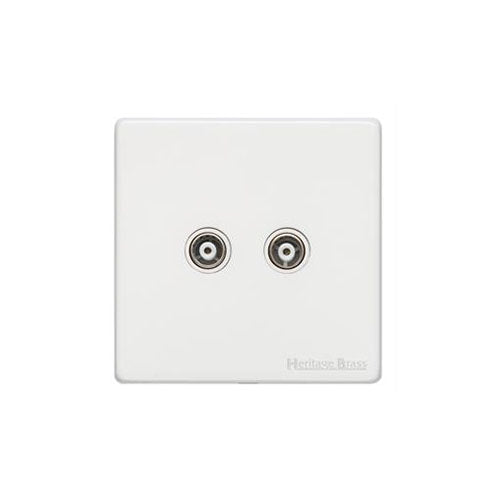 Vintage Range Matt White Switches & Sockets, XWH - 2 Gang TV Coaxial Socket by Heritage Brass By M-Marcus