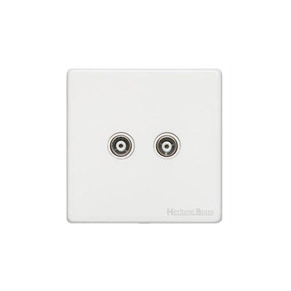 Vintage Range Matt White Switches & Sockets, XWH - 2 Gang TV Coaxial Socket by Heritage Brass By M-Marcus