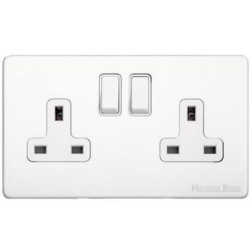 Vintage Range Matt White Switches & Sockets, XWH - Double Socket (13 Amp) by Heritage Brass By M-Marcus