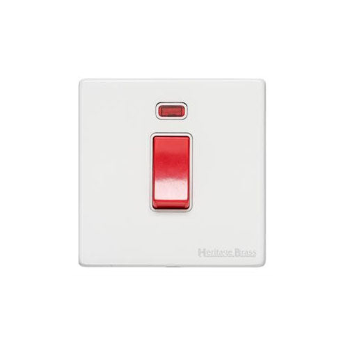 Vintage Range Matt White Switches & Sockets, XWH - 45A DP Cooker Switch with Neon (single plate) by Heritage Brass By M-Marcus