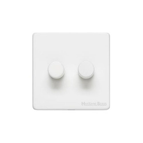 Vintage Range Matt White Switches & Sockets, XWH - 2 Gang Dimmer 250 watts (Compatible with halogen/ incandescent bulbs) by Heritage Brass By M-Marcus