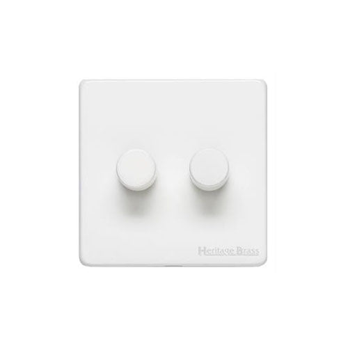 Vintage Range Matt White Switches & Sockets, XWH - 2 Gang Dimmer 400 watts (Compatible with halogen/ incandescent bulbs) by Heritage Brass By M-Marcus