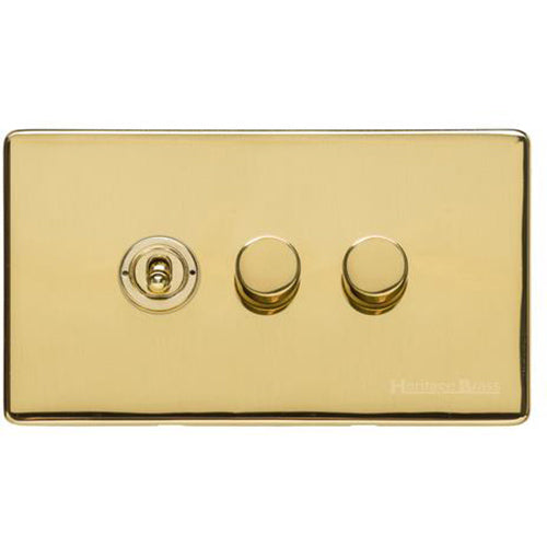 Studio Range Polished Brass Switches & Sockets, Y01 - 3G Mixed Toggle Dimmer Switch 1xToggle 2xTED by Heritage Brass By M-Marcus