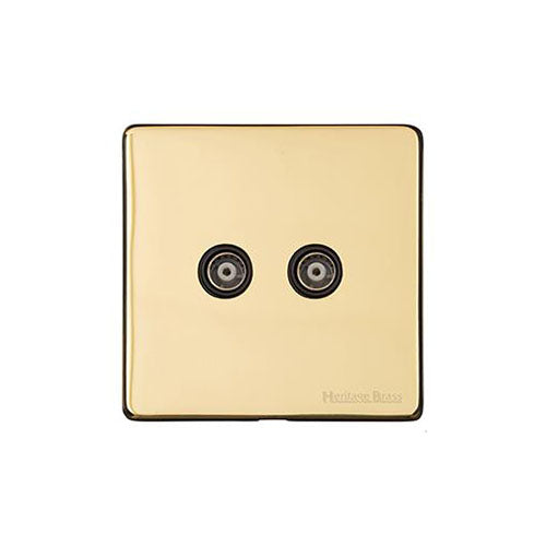 Studio Range Polished Brass Switches & Sockets, Y01 - 2 Gang TV Coaxial Socket by Heritage Brass By M-Marcus
