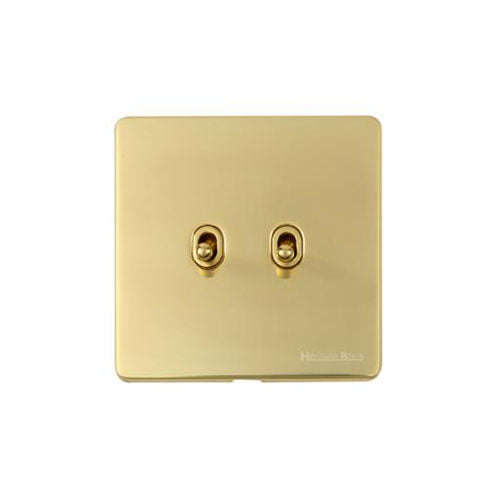Studio Range Polished Brass Switches & Sockets, Y01 - 2 Gang Stockholm Toggle by Heritage Brass By M-Marcus