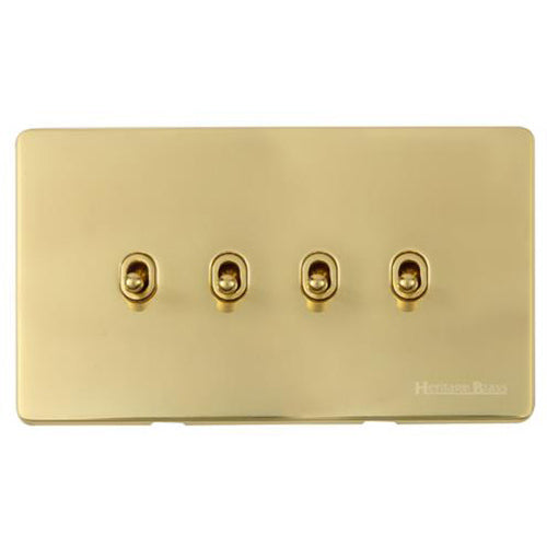 Studio Range Polished Brass Switches & Sockets, Y01 - 4 Gang Stockholm Toggle by Heritage Brass By M-Marcus