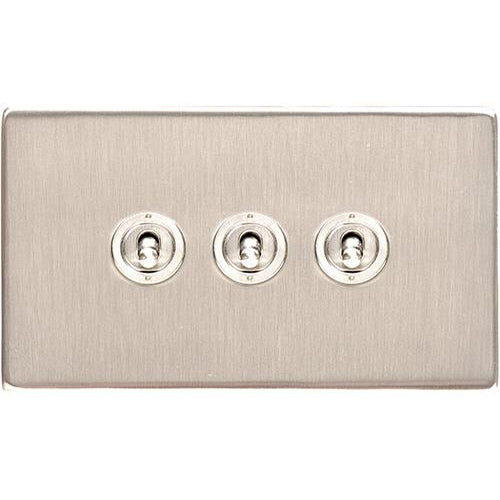 Studio Range Satin Nickel Switches & Sockets, Y05 - 3 Gang Toggle Switch by Heritage Brass By M-Marcus