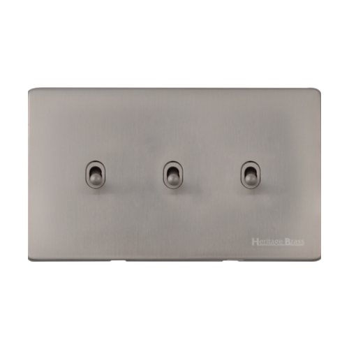 Studio Range Satin Nickel Switches & Sockets, Y05 - 3 Gang Stockholm Toggle by Heritage Brass By M-Marcus