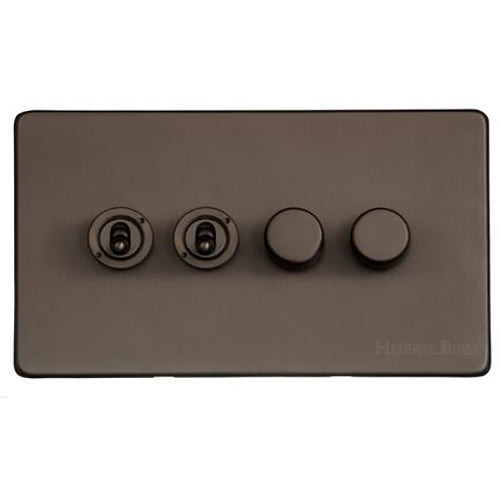 Studio Range Matt Bronze Switches & Sockets, Y09 - 4G Mixed Toggle Dimmer Switch 2xToggle 2xTED by Heritage Brass By M-Marcus