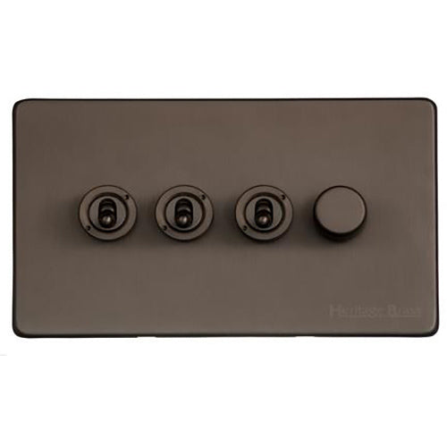 Studio Range Matt Bronze Switches & Sockets, Y09 - 4G Mixed Toggle Dimmer Switch 3xToggle 1xTED by Heritage Brass By M-Marcus