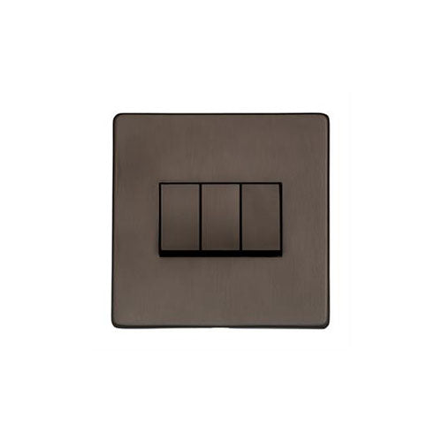 Studio Range Matt Bronze Switches & Sockets, Y09 - 3 Gang Rocker Switch by Heritage Brass By M-Marcus