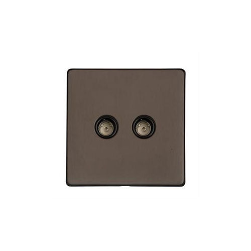 Studio Range Matt Bronze Switches & Sockets, Y09 - 2 Gang TV Coaxial Socket by Heritage Brass By M-Marcus