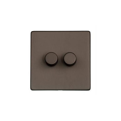 Studio Range Matt Bronze Switches & Sockets, Y09 - 2 Gang Dimmer 250 watts (Compatible with halogen/ incandescent bulbs) by Heritage Brass By M-Marcus