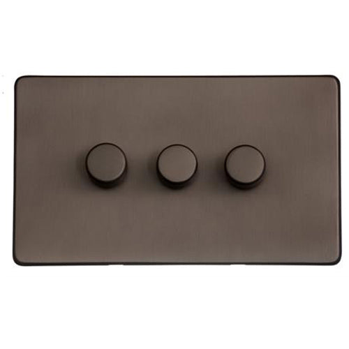 Studio Range Matt Bronze Switches & Sockets, Y09 - 3 Gang Dimmer 400 watts (Compatible with halogen/ incandescent bulbs) by Heritage Brass By M-Marcus