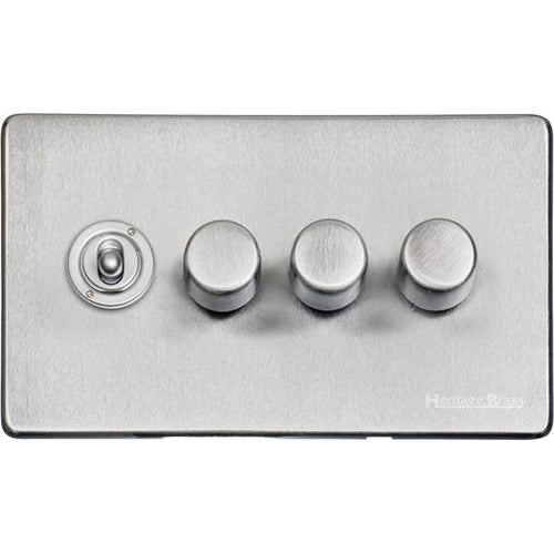 Studio Range Satin Chrome Switches & Sockets, Y33 - 4G Mixed Toggle Dimmer Switch 1xToggle 3xTED by Heritage Brass By M-Marcus