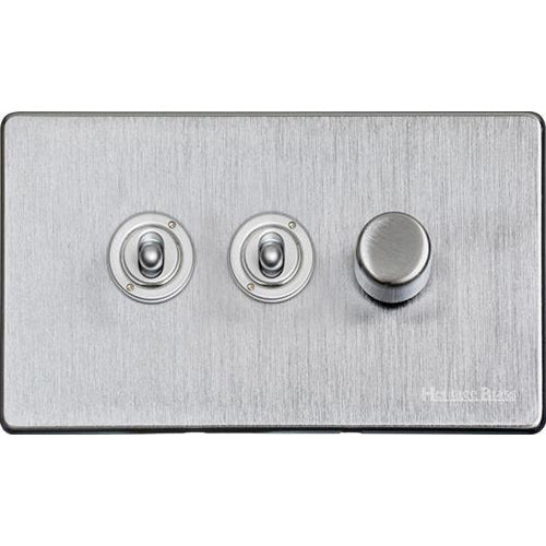 Studio Range Satin Chrome Switches & Sockets, Y33 - 3G Mixed Toggle Dimmer Switch 2xToggle 1xTED by Heritage Brass By M-Marcus