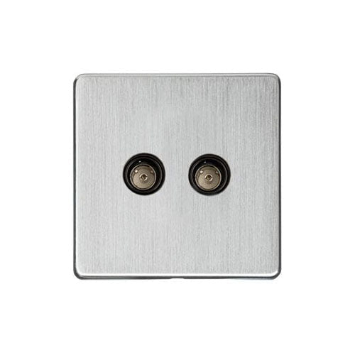 Studio Range Satin Chrome Switches & Sockets, Y33 - 2 Gang TV Coaxial Socket by Heritage Brass By M-Marcus