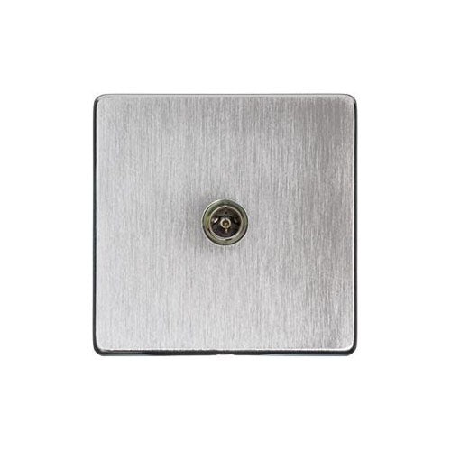 Studio Range Satin Chrome Switches & Sockets, Y33 - 1 Gang Isolated TV Coaxial Socket by Heritage Brass By M-Marcus