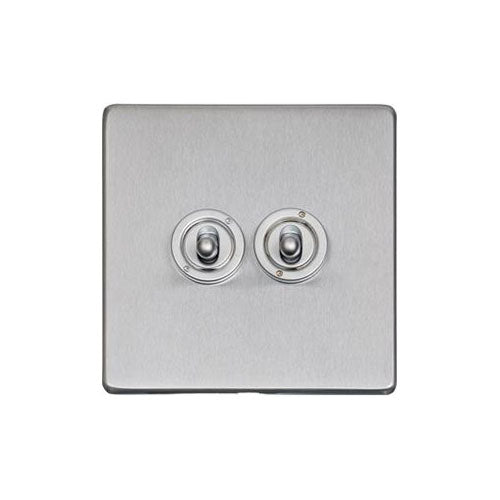 Studio Range Satin Chrome Switches & Sockets, Y33 - 2 Gang Toggle Switch by Heritage Brass By M-Marcus