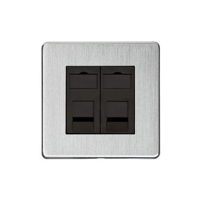 Studio Range Satin Chrome Switches & Sockets, Y33 - 2 Gang CAT6 by Heritage Brass By M-Marcus