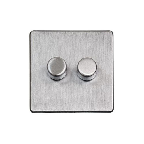 Studio Range Satin Chrome Switches & Sockets, Y33 - 2 Gang Dimmer 400 watts (Compatible with halogen/ incandescent bulbs) by Heritage Brass By M-Marcus