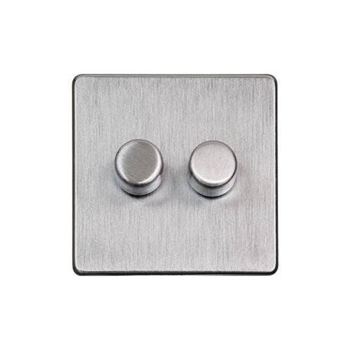Studio Range Satin Chrome Switches & Sockets, Y33 - 2 Gang TED Dimmer (Compatible with LED Lamps) by Heritage Brass By M-Marcus
