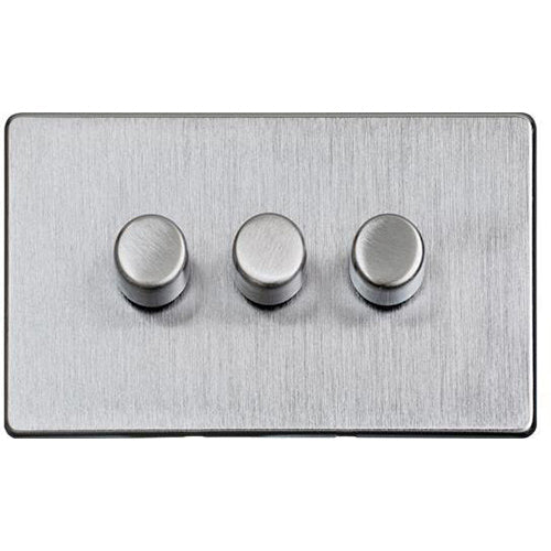 Studio Range Satin Chrome Switches & Sockets, Y33 - 3 Gang TED Dimmer (Compatible with LED Lamps) by Heritage Brass By M-Marcus