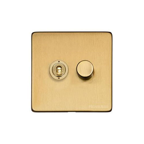 Studio Range Satin Brass Switches & Sockets, Y44 - 2G Mixed Toggle Dimmer Switch 1xToggle 1xTED by Heritage Brass By M-Marcus