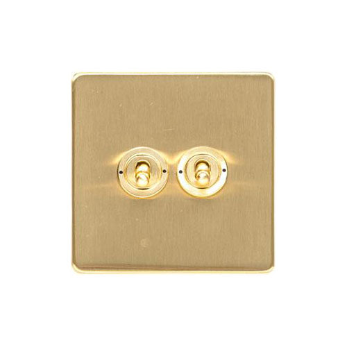 Studio Range Satin Brass Switches & Sockets, Y44 - 2 Gang Toggle Switch by Heritage Brass By M-Marcus