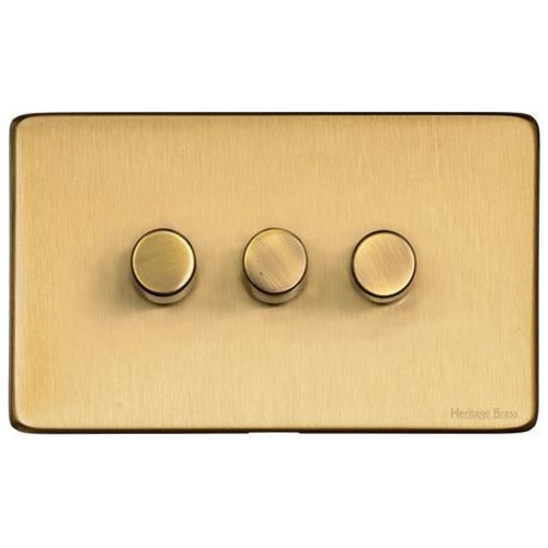 Studio Range Satin Brass Switches & Sockets, Y44 - 3G Multi Location Primary Dimmer by Heritage Brass By M-Marcus