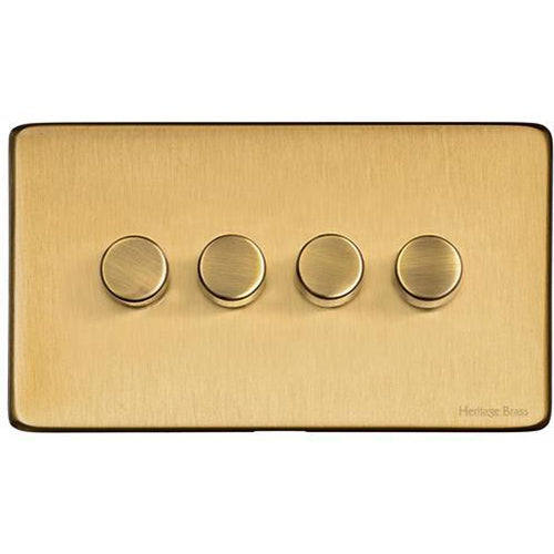 Studio Range Satin Brass Switches & Sockets, Y44 - 4 Gang Dimmer 250 watts (Compatible with halogen/ incandescent bulbs) by Heritage Brass By M-Marcus