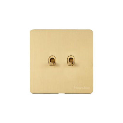 Studio Range Satin Brass Switches & Sockets, Y44 - 2 Gang Stockholm Toggle by Heritage Brass By M-Marcus