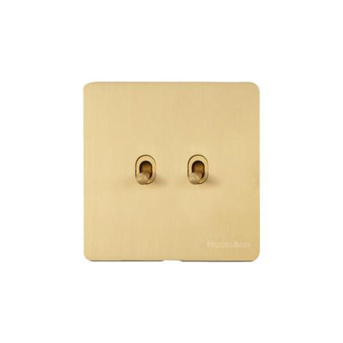 Studio Range Satin Brass Switches & Sockets, Y44 - 2 Gang Stockholm Toggle by Heritage Brass By M-Marcus