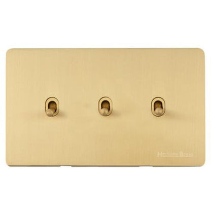 Studio Range Satin Brass Switches & Sockets, Y44 - 3 Gang Stockholm Toggle by Heritage Brass By M-Marcus