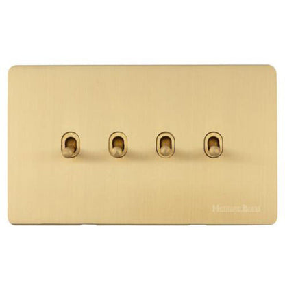 Studio Range Satin Brass Switches & Sockets, Y44 - 4 Gang Stockholm Toggle by Heritage Brass By M-Marcus