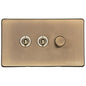 Studio Range Antique Brass Switches & Sockets, Y91 - 3G Mixed Toggle Dimmer Switch 2xToggle 1xTED by Heritage Brass By M-Marcus