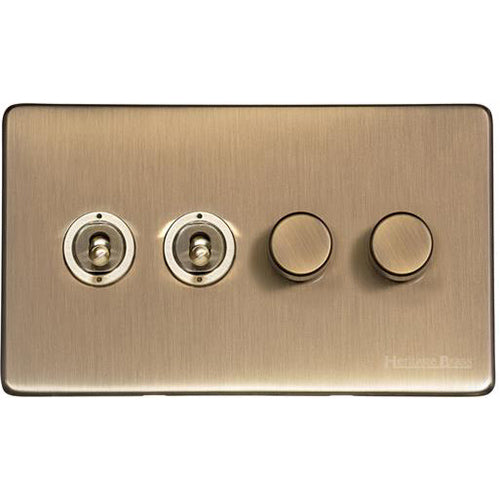 Studio Range Antique Brass Switches & Sockets, Y91 - 4G Mixed Toggle Dimmer Switch 2xToggle 2xTED by Heritage Brass By M-Marcus