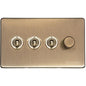 Studio Range Antique Brass Switches & Sockets, Y91 - 4G Mixed Toggle Dimmer Switch 3xToggle 1xTED by Heritage Brass By M-Marcus