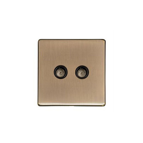 Studio Range Antique Brass Switches & Sockets, Y91 - 2 Gang TV Coaxial Socket by Heritage Brass By M-Marcus
