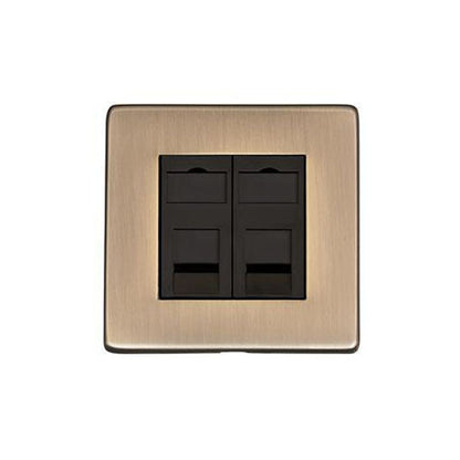 Studio Range Antique Brass Switches & Sockets, Y91 - 2 Gang CAT6 by Heritage Brass By M-Marcus