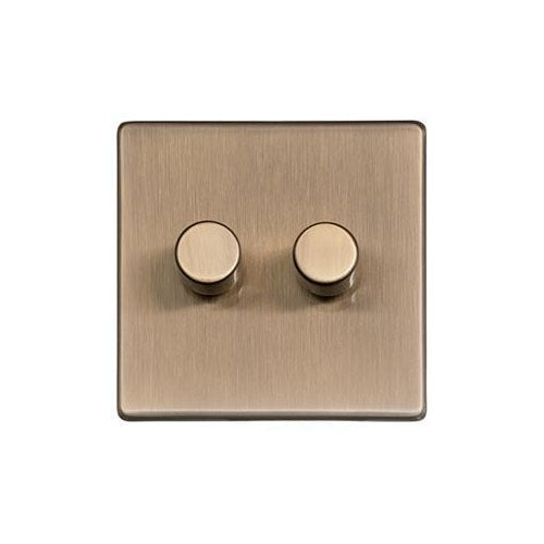Studio Range Antique Brass Switches & Sockets, Y91 - 2 Gang TED Dimmer (Compatible with LED Lamps) by Heritage Brass By M-Marcus