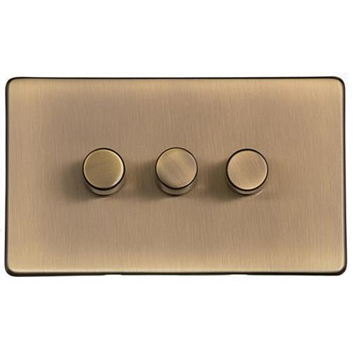Studio Range Antique Brass Switches & Sockets, Y91 - 3 Gang TED Dimmer (Compatible with LED Lamps) by Heritage Brass By M-Marcus