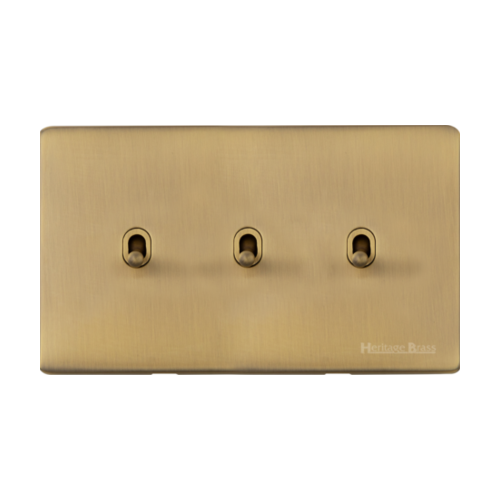 Studio Range Antique Brass Switches & Sockets, Y91 - 3 Gang Stockholm Toggle by Heritage Brass By M-Marcus