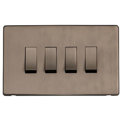 Studio Range Aged Pewter Switches & Sockets, YAP - 4 Gang Rocker Switch by Heritage Brass By M-Marcus