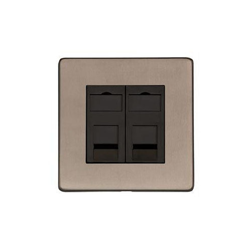 Studio Range Aged Pewter Switches & Sockets, YAP - 2 Gang CAT6 by Heritage Brass By M-Marcus