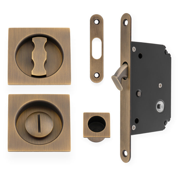 Alexander & Wilks Sliding Door Lock Set - Square Roses - Radius Forend & Strike by Alexander & Wilks