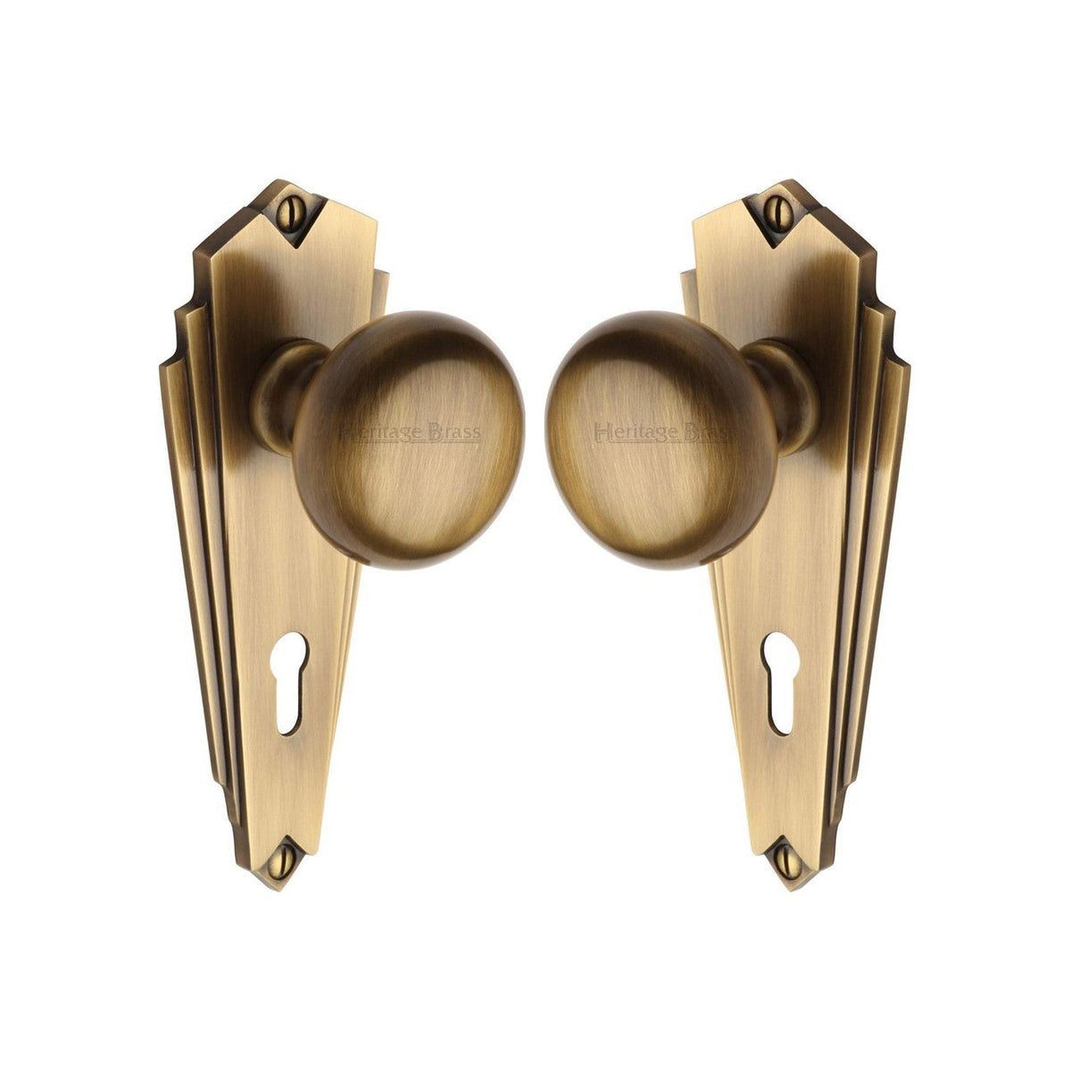 Broadway Door Knob on Plate by M Marcus - Heritage Brass