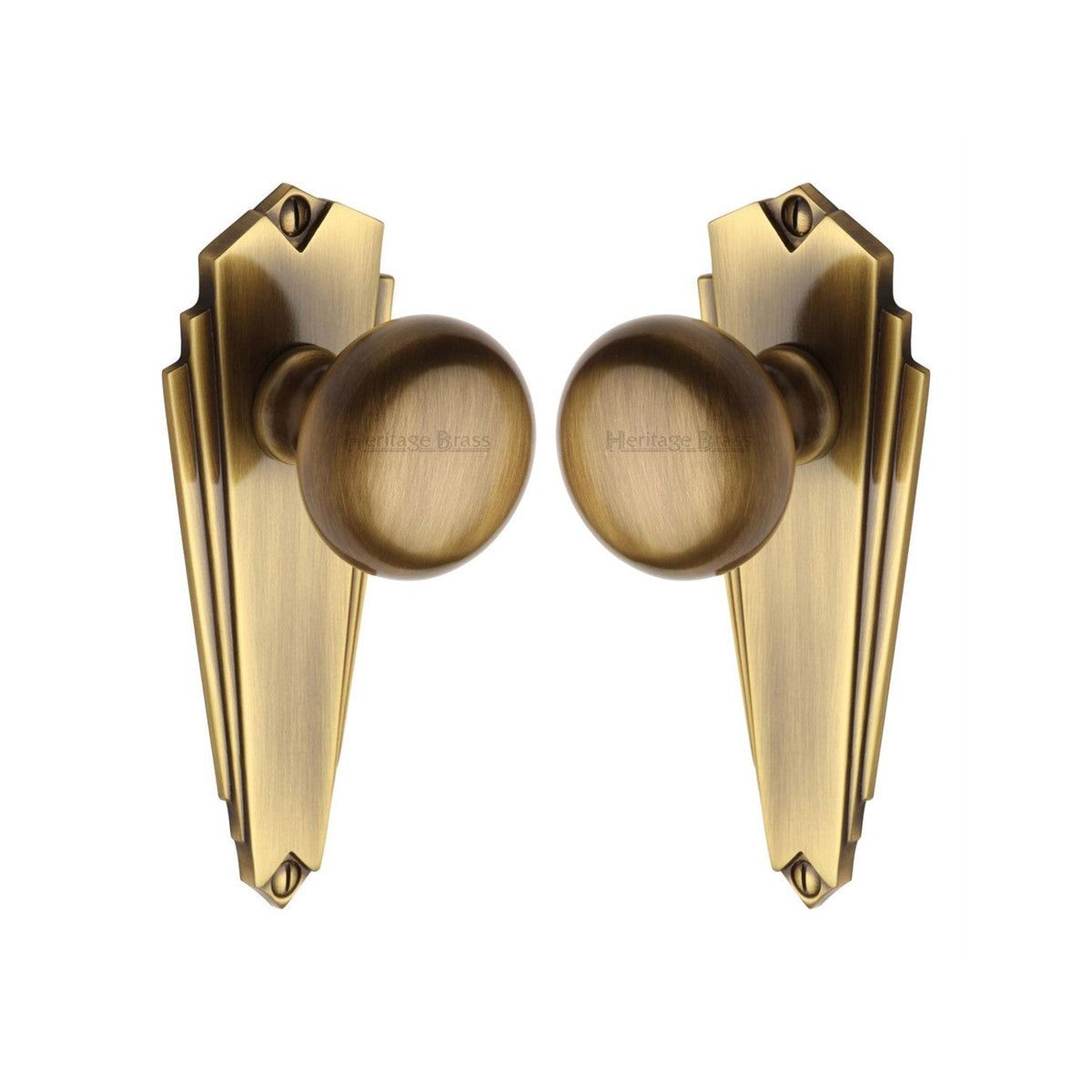 Broadway Door Knob on Plate by M Marcus - Heritage Brass
