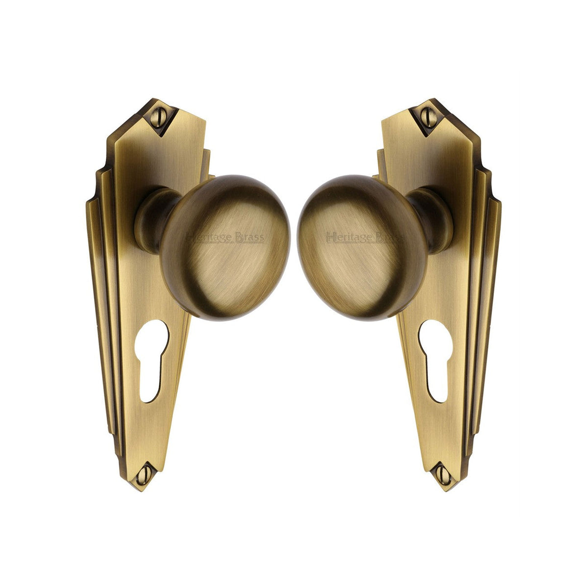 Broadway Door Knob on Plate by M Marcus - Heritage Brass